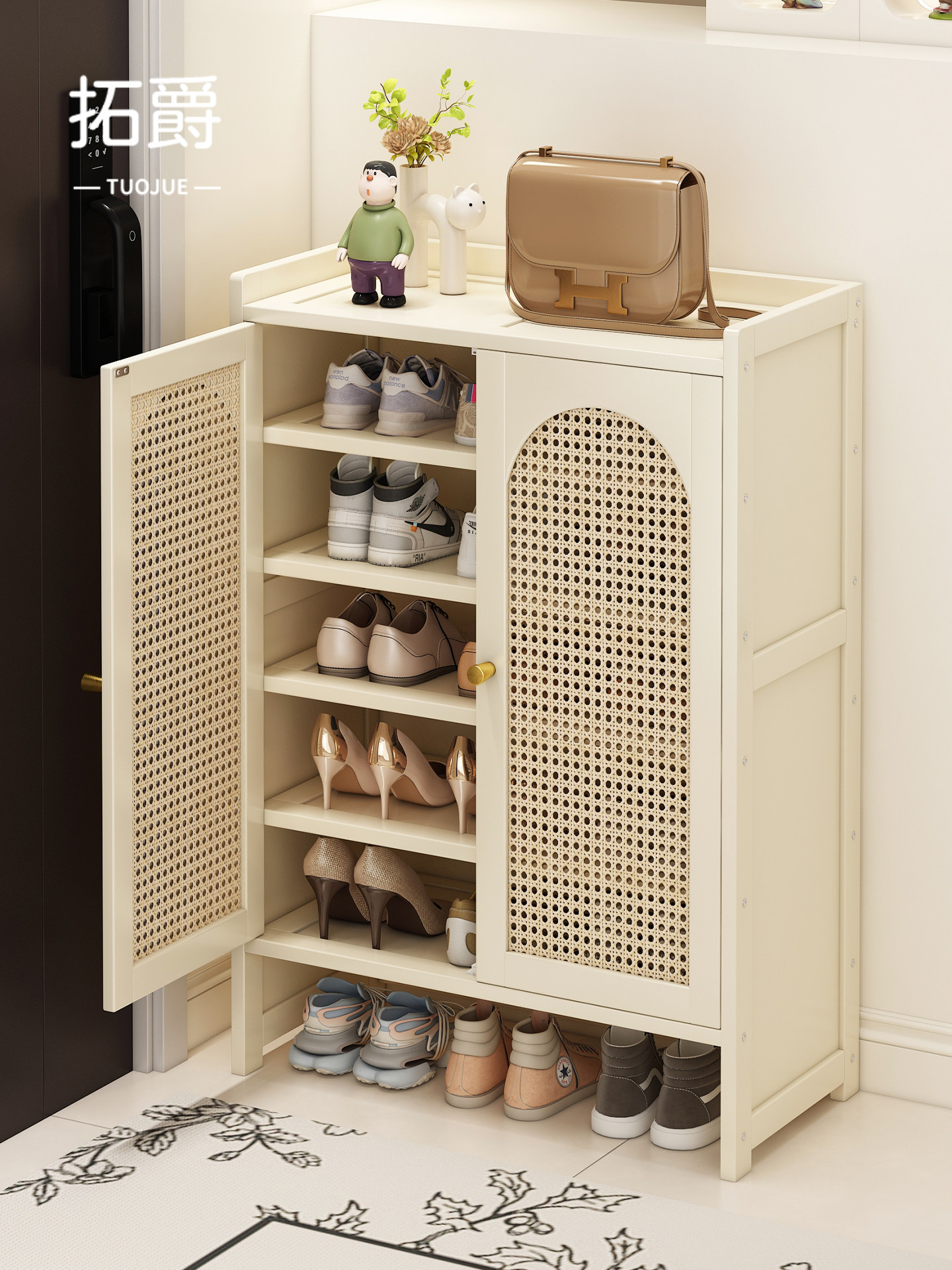 Shoe Rack Storage Solution for Small Narrow Entryways, Space-Saving Cream-Style Shoe Cabinet for Home Use, Aesthetically Pleasing Multi-Layer Storage Shelf