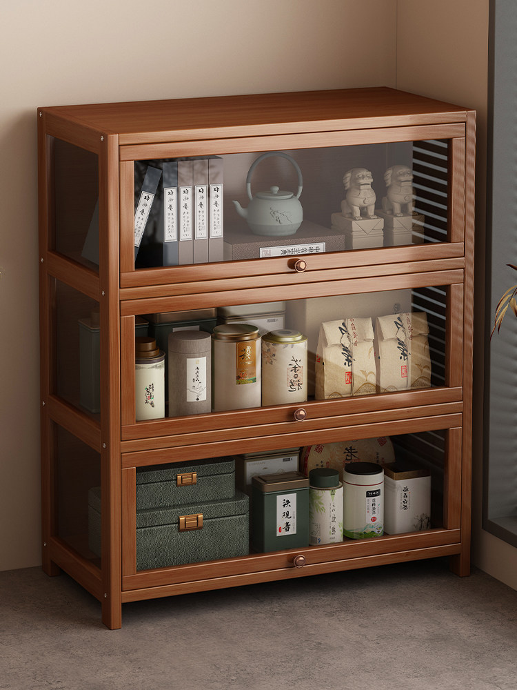 Bogu Rack Small Chinese Tea Cabinet Storage Shelf Tea Room Dustproof Tea Cabinet Wall-Mounted Multi-Functional Storage Cabinet Bookcase