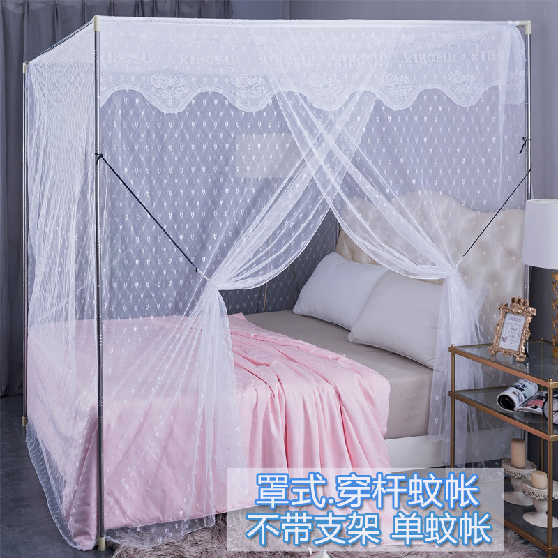Old-fashioned Mosquito Net Square Top Home Wood Bed Thickening Encrypted Princess Wind Wearing Pole Single Door Open 1 8 m 1 5m Bed Tradition