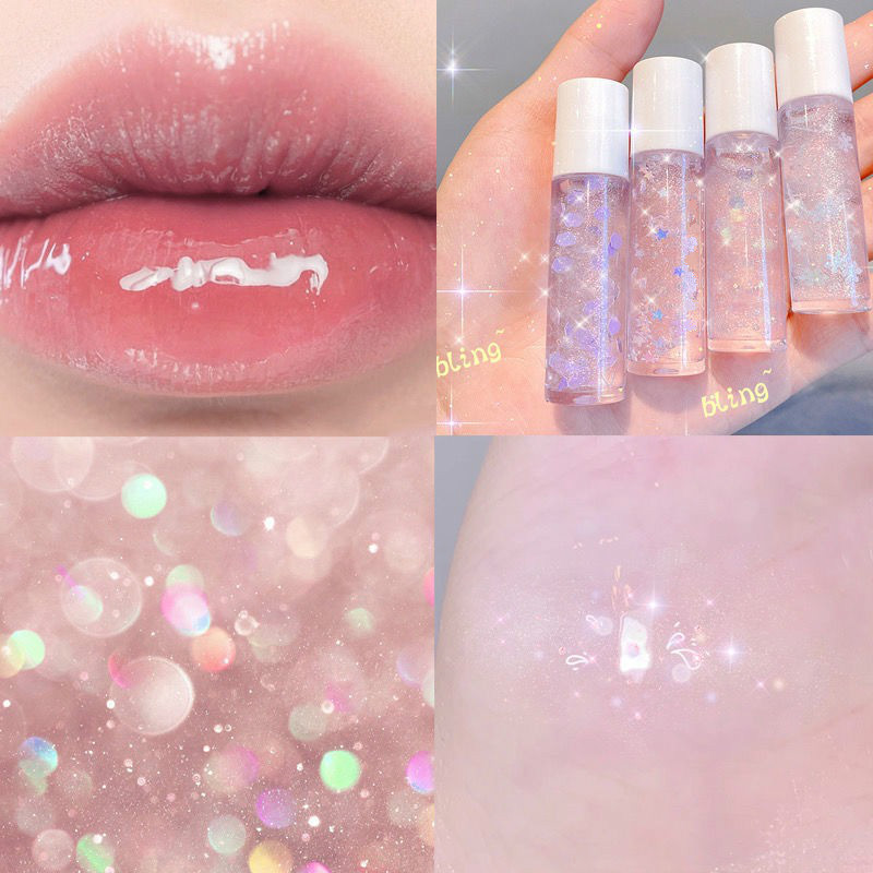 Lip gloss crystal shiny shiny beep lip gloss with sparkling pink lip glazed proverbial glass into a film mirror