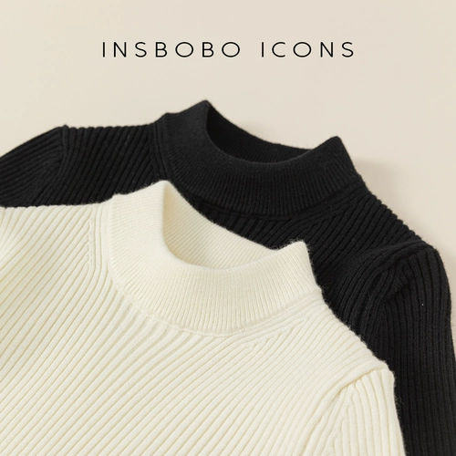 INSbobo Демисезонный осенний однотонный детский приятный телу свитер, высокий воротник