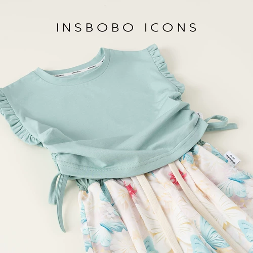 Комплект для девочек, летняя летняя одежда, футболка без рукавов, детская одежда