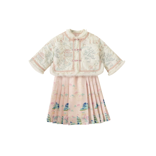 Комплект, ханьфу, осеннее платье для девочек, весенняя ретро юбка, китайский стиль