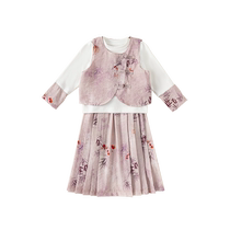 INSbobo Girl Don Dress 2024 Habille de printemps New Lady Pahan Clothing Three Sets National Wind Printed Suit Children Suit