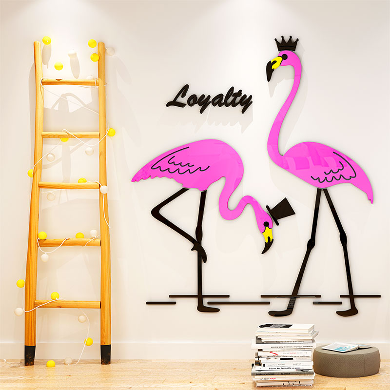 Flamingo 3D press crystal wall pattern in Nordic wind room bedroom background wall sticker decoration painting