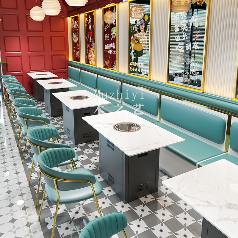 Custom Industrial Wind Milk Tea Shop Cassette Sofa Commercial West Restaurant Fire Pot Shop Roast shop Stainless Steel Table and chairs Combined-Taobao