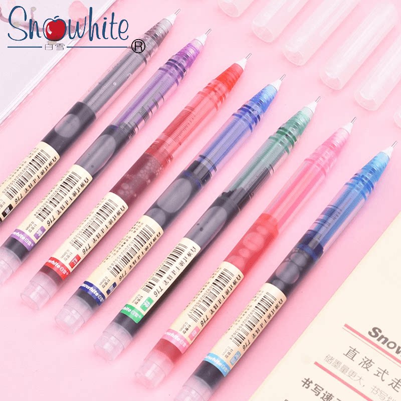 White Snow Straight Liquid Type Water-based Ballpoint Pen Speed Dry Color T16 Medium Pen 0 5mm Full Needle Tube Large Capacity 5 Color Ink Optional Frosted Pen Rod Translucent Pen Marker Pen