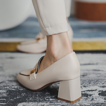 High heel shoes womens rough heels 2022 New square head Chauffles Single shoes womens spring 100 hitch a little savvy leather shoes women Inn