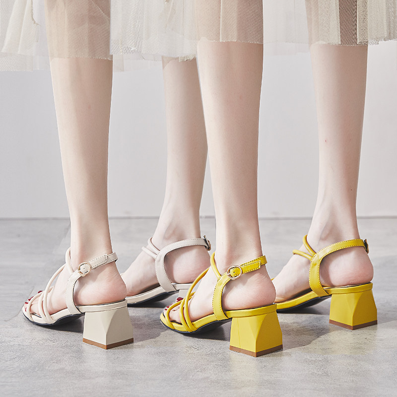 Sandals female fairy style 2021 new summer net red one word buckle Roman shoes fashion wild thick heel high heels