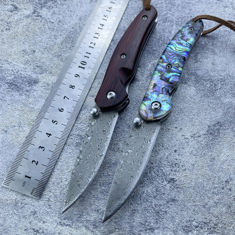 Damascus outdoor folding knife vg10 steel core high hardness portable camping sharp mini knife handmade collection