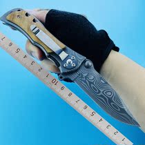 Damascus folding knife laser tattoo stainless steel high hardness sharp olive wood handle durable and beautiful outdoor knife