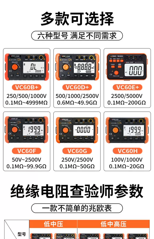 Máy đo điện trở cách điện Victory kỹ thuật số megger 1000V Máy đo cách điện thông minh VC60B+