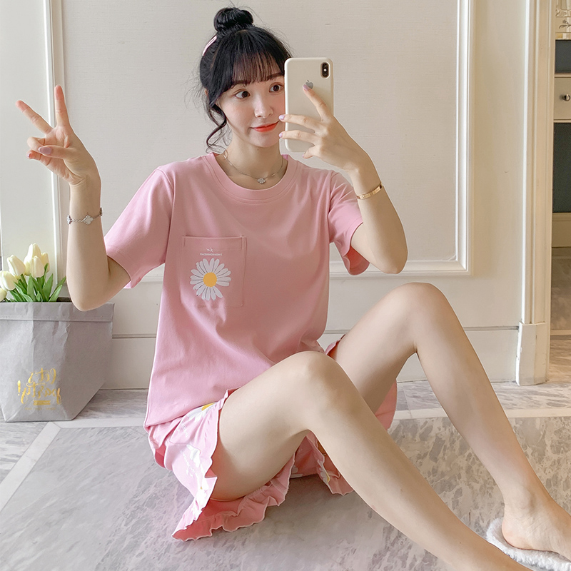 2020 mới pajama cô gái mùa hè bông mỏng dễ thương hai mảnh bộ mùa hè ngắn tay ròng nổ đỏ quần áo nhà