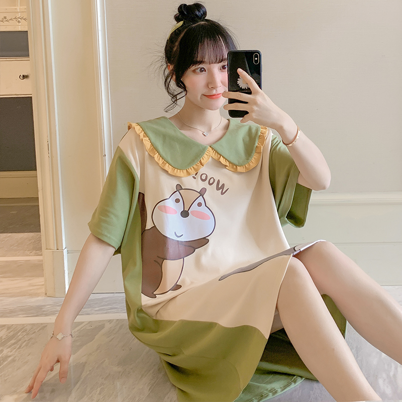 Pajama nữ mùa hè Hàn Quốc phiên bản của bông tinh khiết sinh viên ngọt công chúa gió lớn mã lỏng ròng váy ngủ màu đỏ có thể mặc quần áo về nhà.