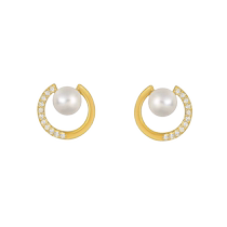 (Self-operated) Idokawa natural freshwater pearl earrings light luxury double C small fragrance earrings 925 sterling silver earrings