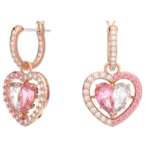 (Self-operated) Swarovski drop-shaped earrings heart-shaped pink rose gold-plated tone
