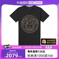 (Self-operated) Versace Versace Mens Black Short T Medusa Rhinestone Decoration Pattern Cotton Round Neck