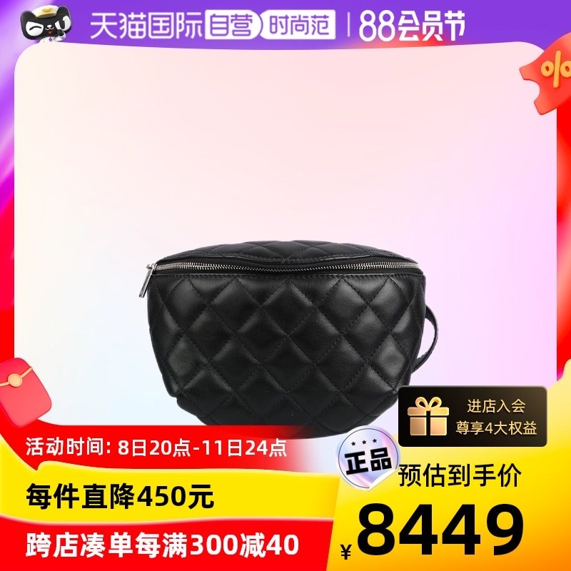 【自营】中古CHANEL/香奈儿99新女士黑色皮质腰包时尚牛皮