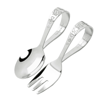 (Self-Employed) Japanese Made Baby Stainless Steel Bent Handle Fork Spoon 2 Pieces Suit Accarpenters City Infant Meals