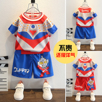 Boy suit Summer short sleeve thin section Childrens baby Ottmann clothes Spider-Man Children in summer clothing Two sets