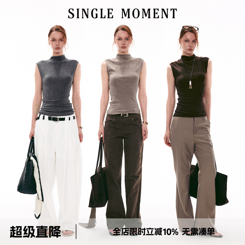 Single Moment 26Ss Summer Slimming Solid Color Smart Half-High Collar Sleeveless Slim-Fit Tank Top for Women