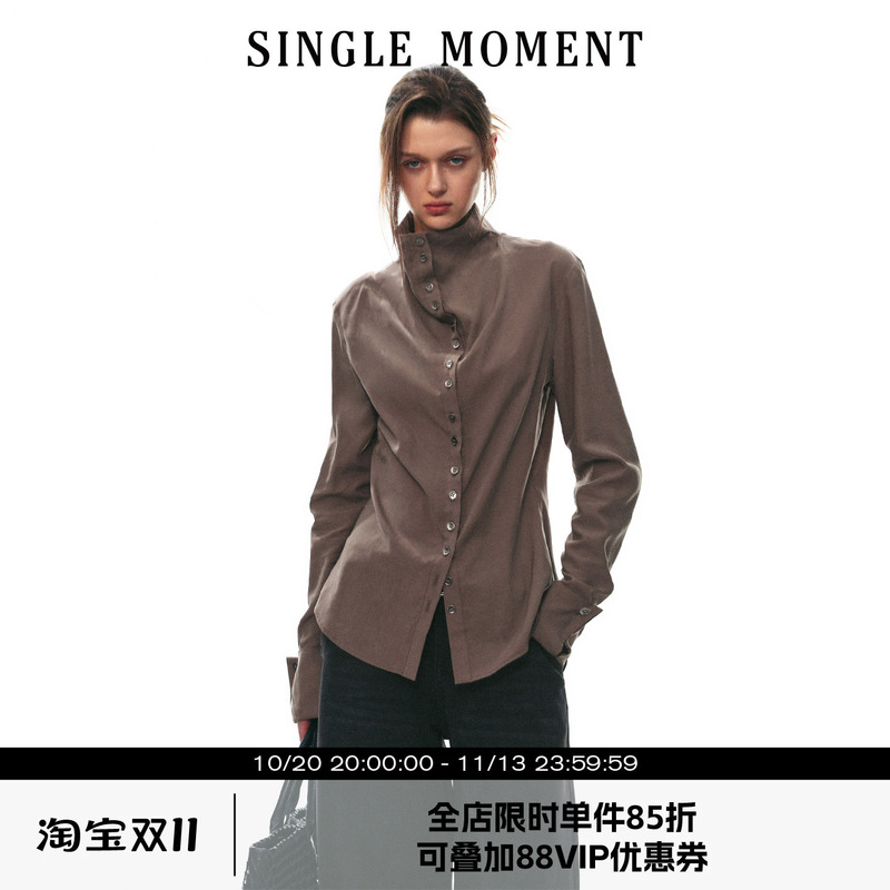 Single Moment 26Aw French Retro Classic Small Turtleneck Dense Button Casual Loose Long-Sleeved Shirt for Women Single Moment 26Aw French Retro Classic Small Turtleneck Dense Button Casual Loose Long-Sleeved Shirt for Women