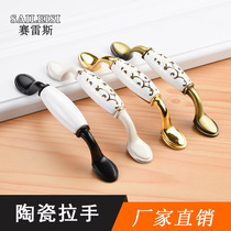 Ceramic aluminum alloy cabinet pull handcupwardrobe hardware handheld classical simple gold hook drawer handle