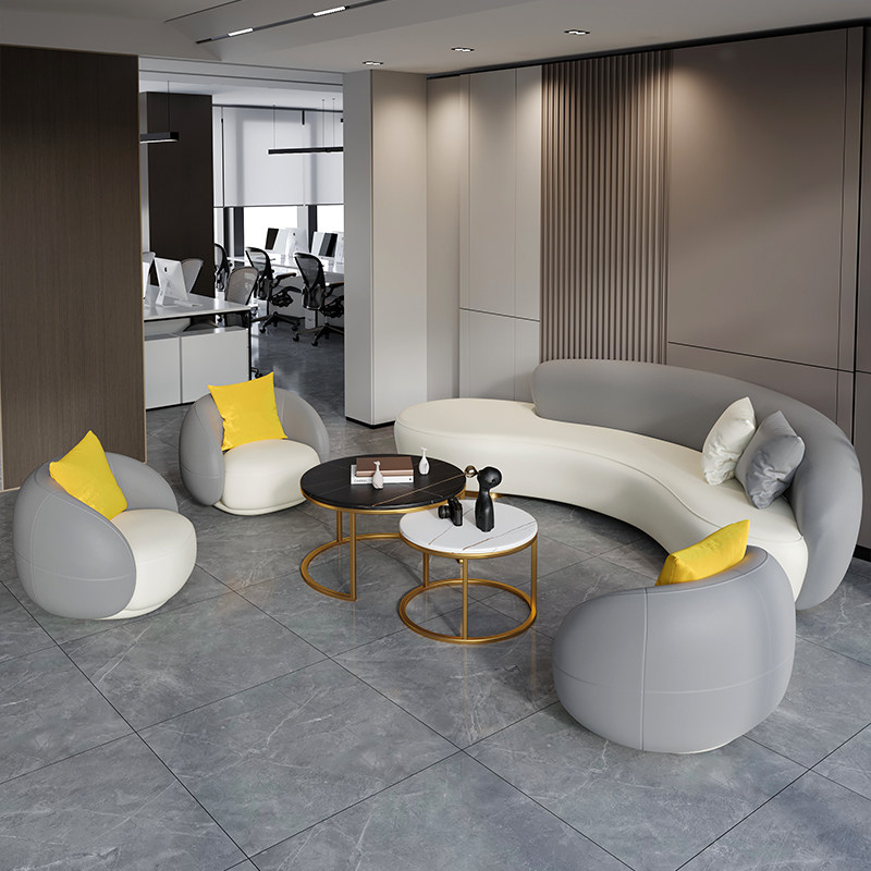 Modern Office Trio Sofa Tea Table Suit Combination Brief guests Reception Genuine Leather Business Lounge Sofa