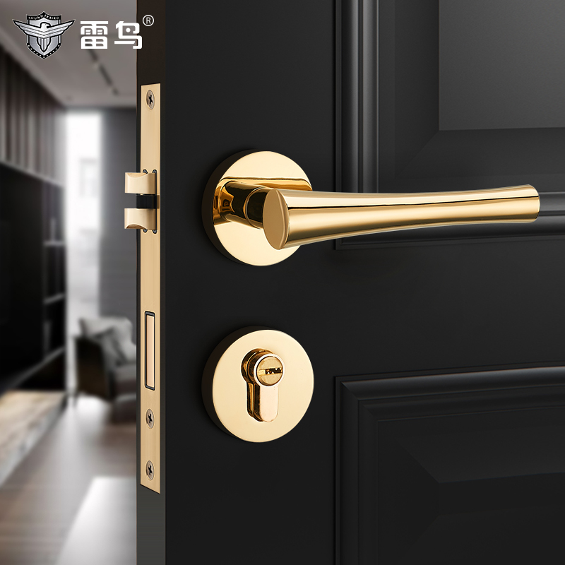 Split door lock room household generic bedroom bathroom silent door gold wooden door handle lock