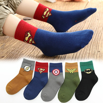 Children Socks Autumn Winter Pure Cotton Boy Middle Cylinder Large Boy Full Cotton Suck Sweat Spring Autumn Thin Little Boy Woman Treasure Boomer Socks