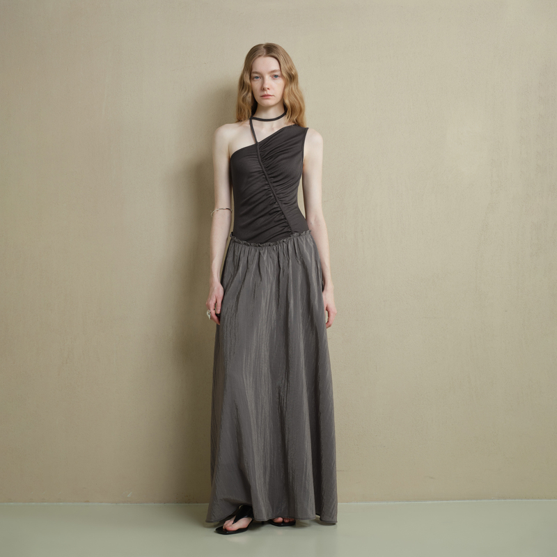 Someone Sometimes Original Asymmetrical Patchwork Color-Blocking Pleated Design One-Shoulder Sleeveless Dress Someone Sometimes Original Asymmetrical Patchwork Color-Blocking Pleated Design One-Shoulder Sleeveless Dress