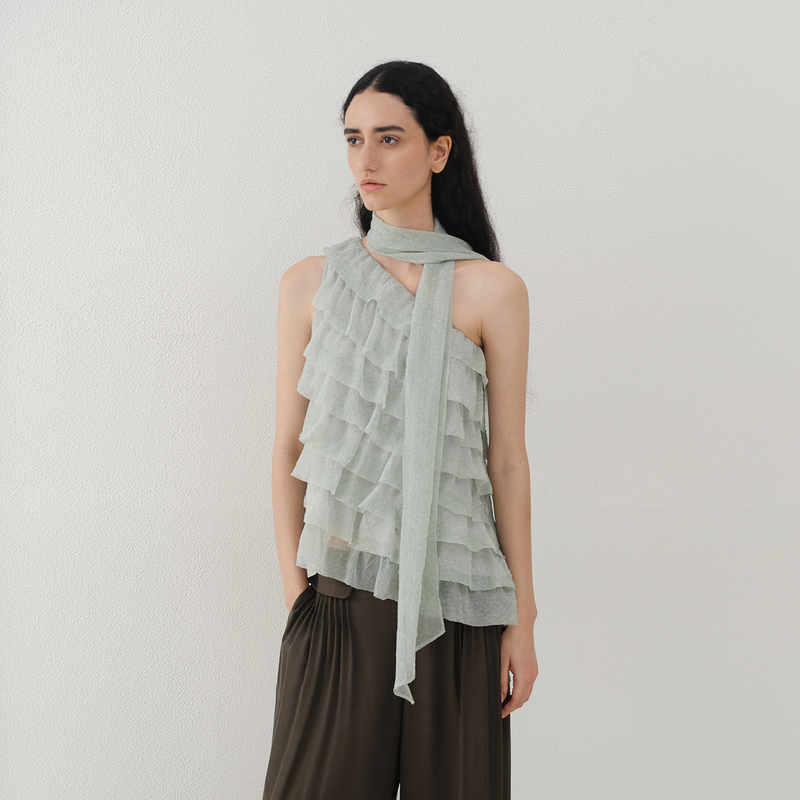 Someone Sometimes Wizard of oz Layered Ruffle Asymmetrical Cake Layer Ribbon Off-Shoulder Top