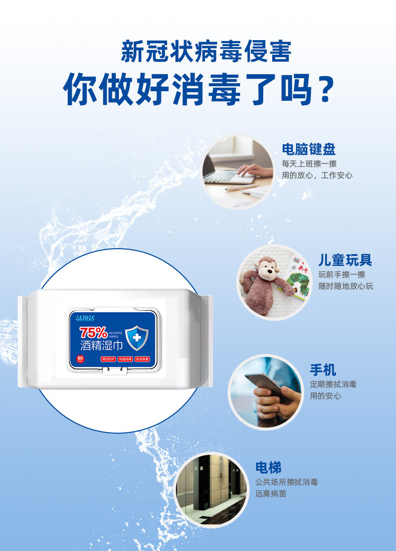 沫逸适 75%酒精消毒湿巾 80片 单张150*200mm 图3
