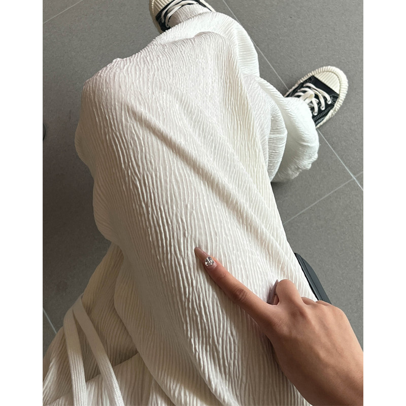 White Wide Pants Woman 2022 New Spring Autumn High Waist Pituality Loose Straight Drum Casual Press Crumple Tug Pants Summer