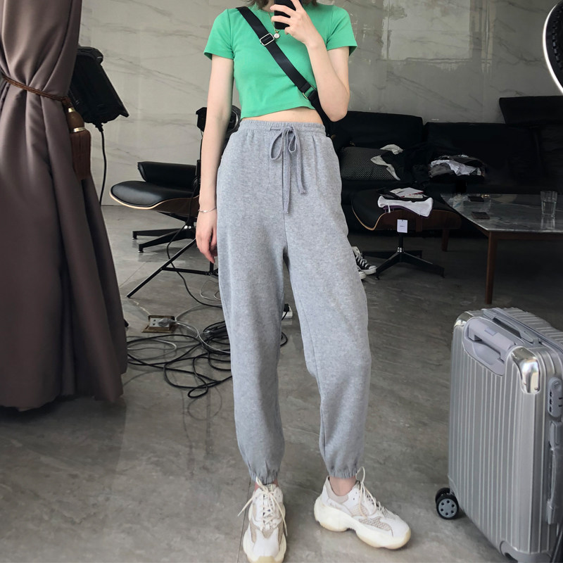Grey Sportpants Women Loose Bunches Pants Children 2020 New Casual Pants Women Slim 100 Hitch 90% Light Cage Pants