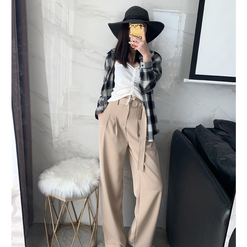 Broadlegged Pants Woman Spring Autumn High Waist Pituitary Pants Girly Pants Belt White Pants Children Loose 100 Hitch Slim Drag Pants Woman