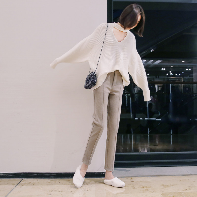 Women's white pants women's white pants women's slim Joker high waist pipe pants Haren pants women's autumn and winter small feet Luobu pants women