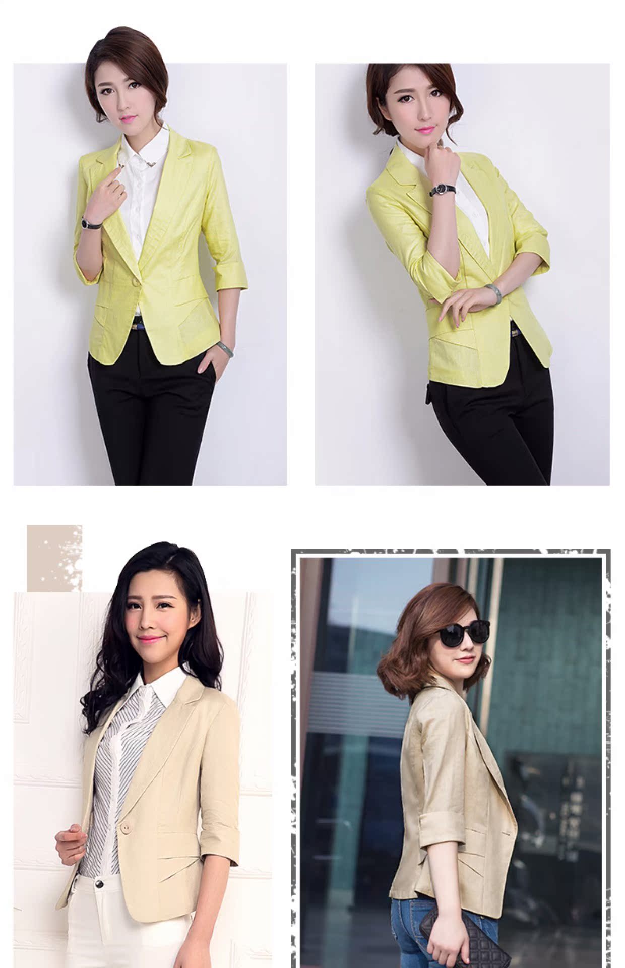 Bộ đồ bằng vải lanh nhỏ cho nữ áo khoác ngắn 2019 mùa xuân mới bảy điểm tay áo chống nắng phần mỏng mùa hè Slim nữ chất liệu cotton và bộ đồ lanh - Business Suit bộ vest nữ quần ống rộng