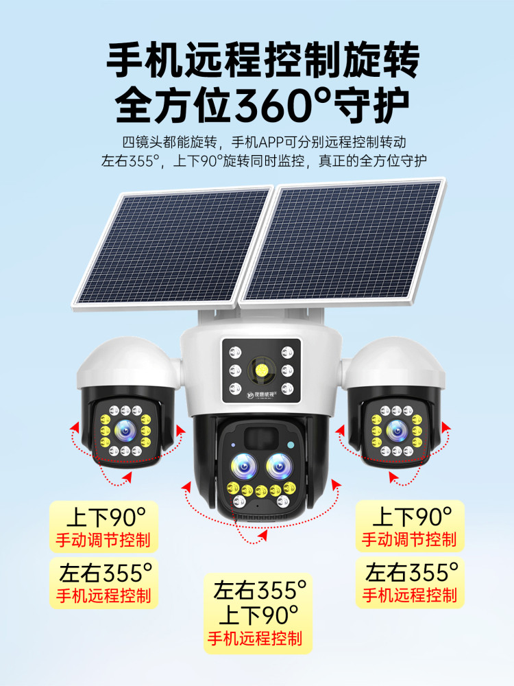Solar-Powered Surveillance Camera with 360-Degree Coverage, Mobile Remote Access, Outdoor High-Definition Night Vision, No Need for Power Plug or Internet