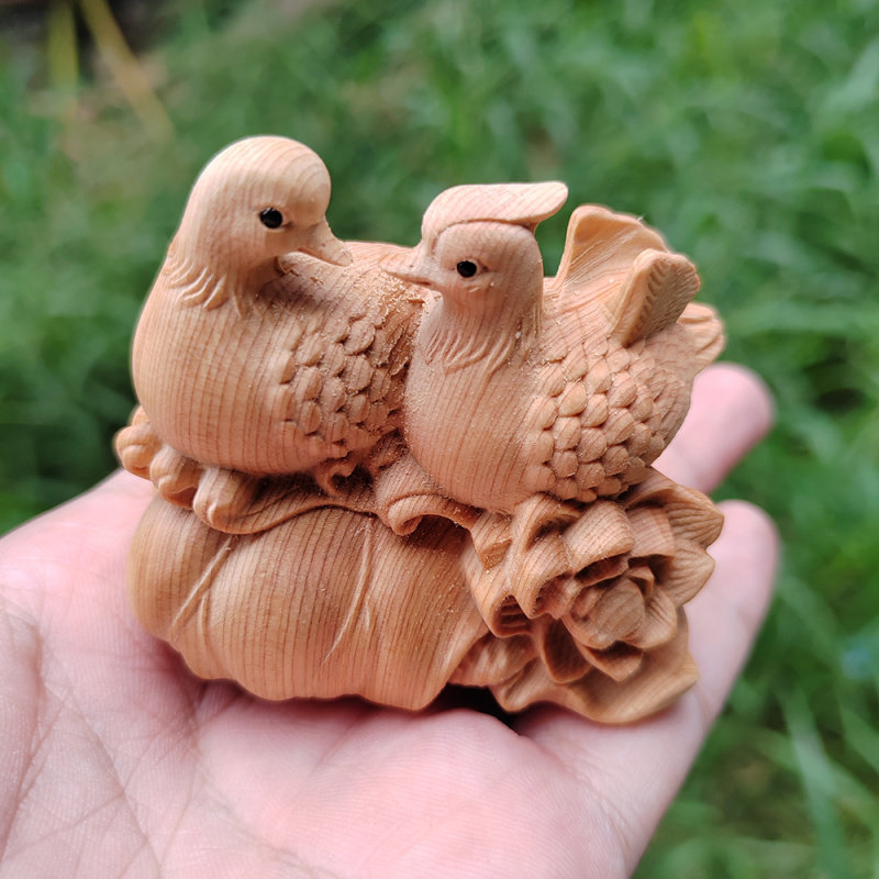 Креативное украшение спальни прикроватный утес кипарис мандаринка, играющая в воде, украшение ручки Вэньвань, китайская резьба по дереву, ремесла Изображение 1