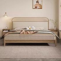 Rattan bed double bed modern simple medieval bed and breakfast retro soft package light luxury bed master bedroom pure wood bed all solid wood bed