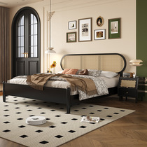 French retro rattan solid wood bed Nordic style master bedroom 1 8m single double bed 1 5m bed and breakfast furniture