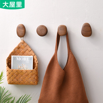 Nordic solid wood wall-mounted coat rack adhesive hook-free wall door hanging hanger creative porch wooden clothes hook