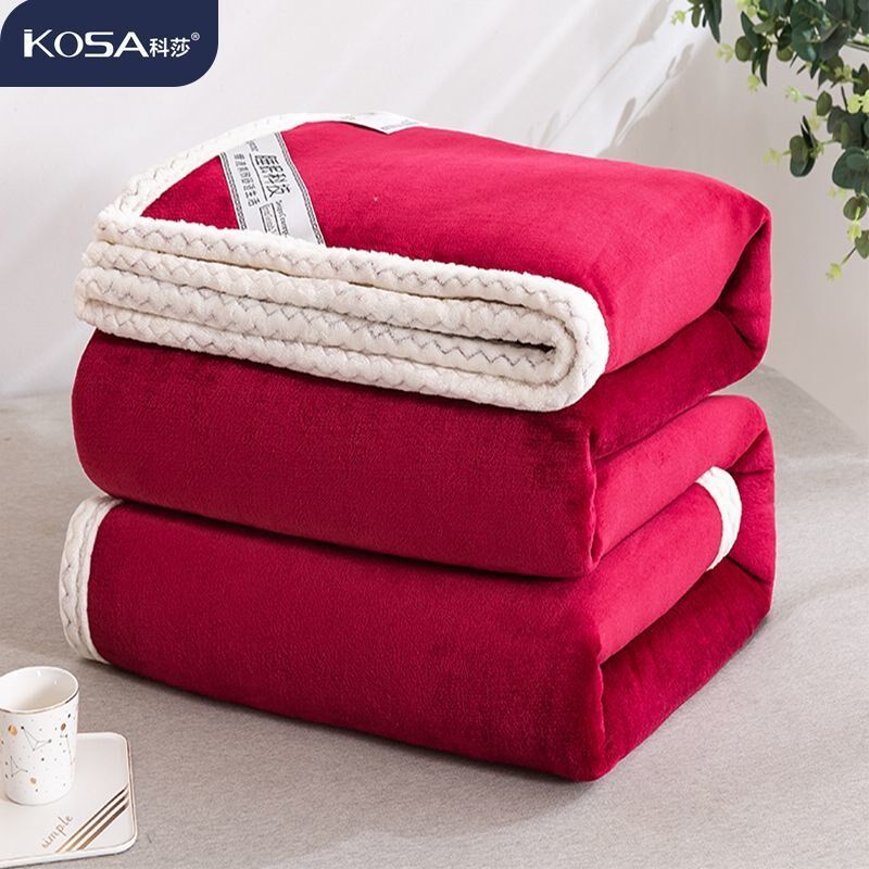 Milk fleece blanket blanket AB version warm solid color flannel lamb velvet thickened fleece blanket single double bed winter