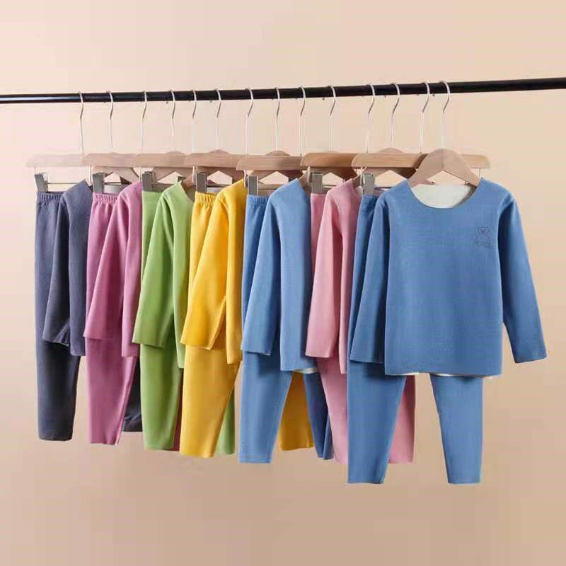 Children's seamless German velvet heating pants boys and girls AB face double-sided brushed pajamas middle-aged children's autumn clothes sanitary pants