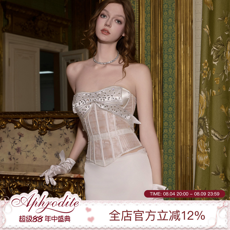 Aphrodite Moonlight Sonata White Mesh Rhinestone Bow Fishbone Bra High-End Pure Desire Sexy Aphrodite Moonlight Sonata White Mesh Rhinestone Bow Fishbone Bra High-End Pure Desire Sexy