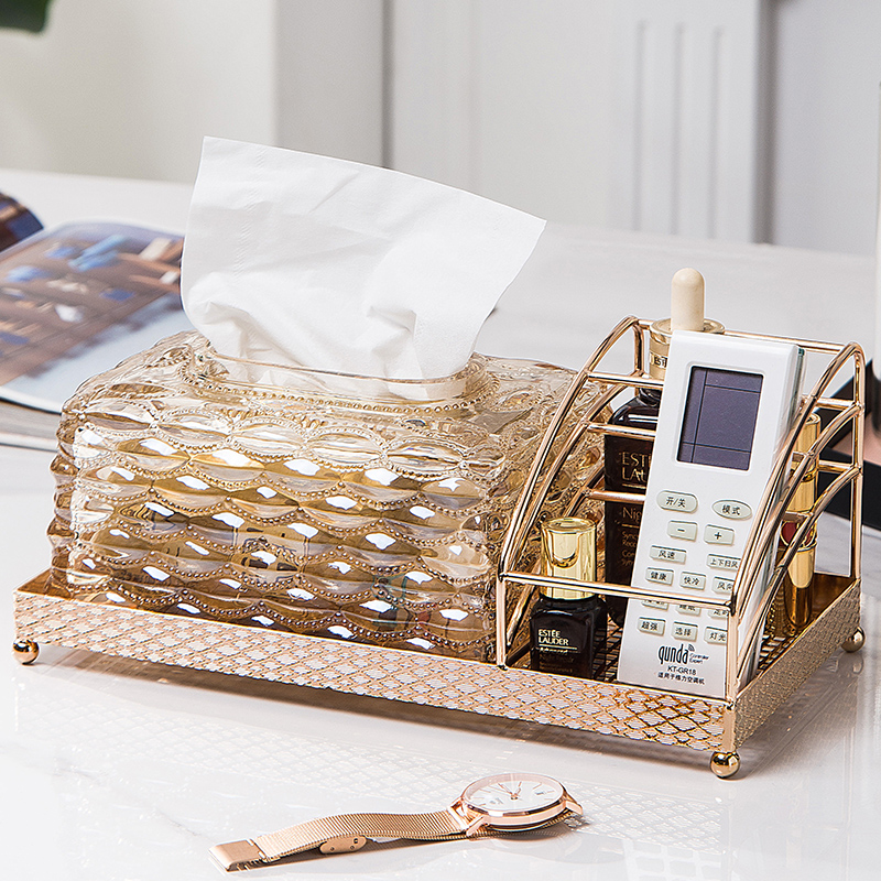 Light luxury tissue box multi-functional in Nordic glass household living room American remote control to collect drawing box