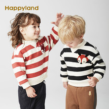 韩国品牌秋季新款时尚儿童条纹加绒卫衣