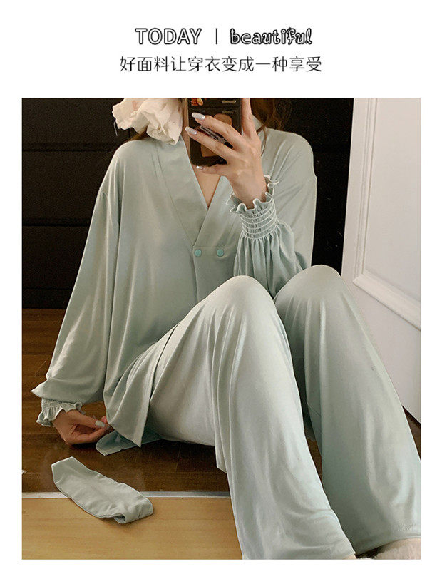 送发带莫代尔孕妇睡衣女春秋凉感哺乳月子服夏季薄款产妇胸垫家居 — 6