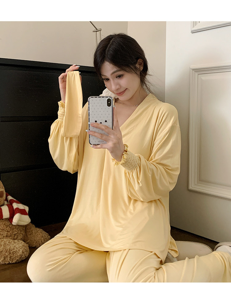 Free Hairband with Modal Maternity Pajamas for Women, Spring and Autumn Cool Nursing Postpartum Wear, Summer Thin Style with Breast Pads for Home Use — 21